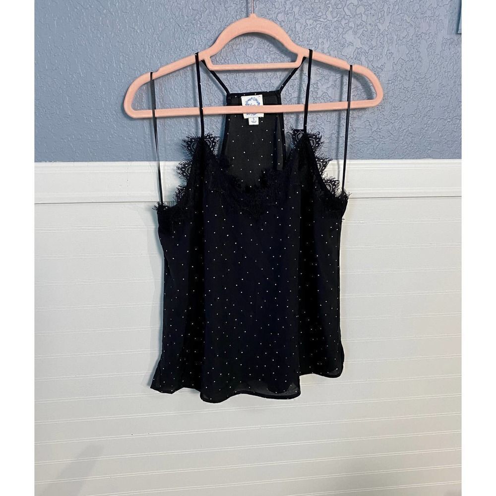 Blue Rain Black & White Polkadot Lace Racerback Women's Size Small